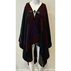 Steve Madden Poncho Womens OS Black Maroon Patchwork Toggle Closure Classic